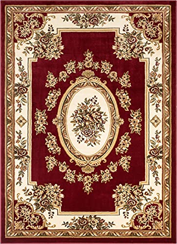 Pastoral Medallion Red French European Formal Traditional Area Rug (7'10" x 10'6" (Rectangular) / Red)
