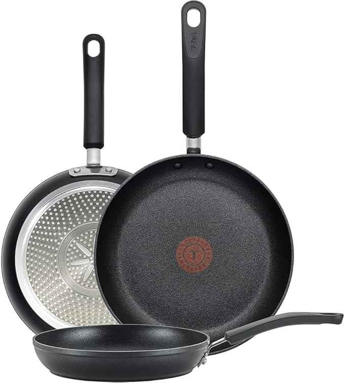 T-Fal Experience Non Stick Fry Pan Set 3 Piece, 8, 10.25, 12 Inch Induction Oven Broiler Safe 400F, Cookware, Kitchen Cooking Set, Pots and Pans, Skillets, Frying Pans, Dining, Dishwasher Safe, Black