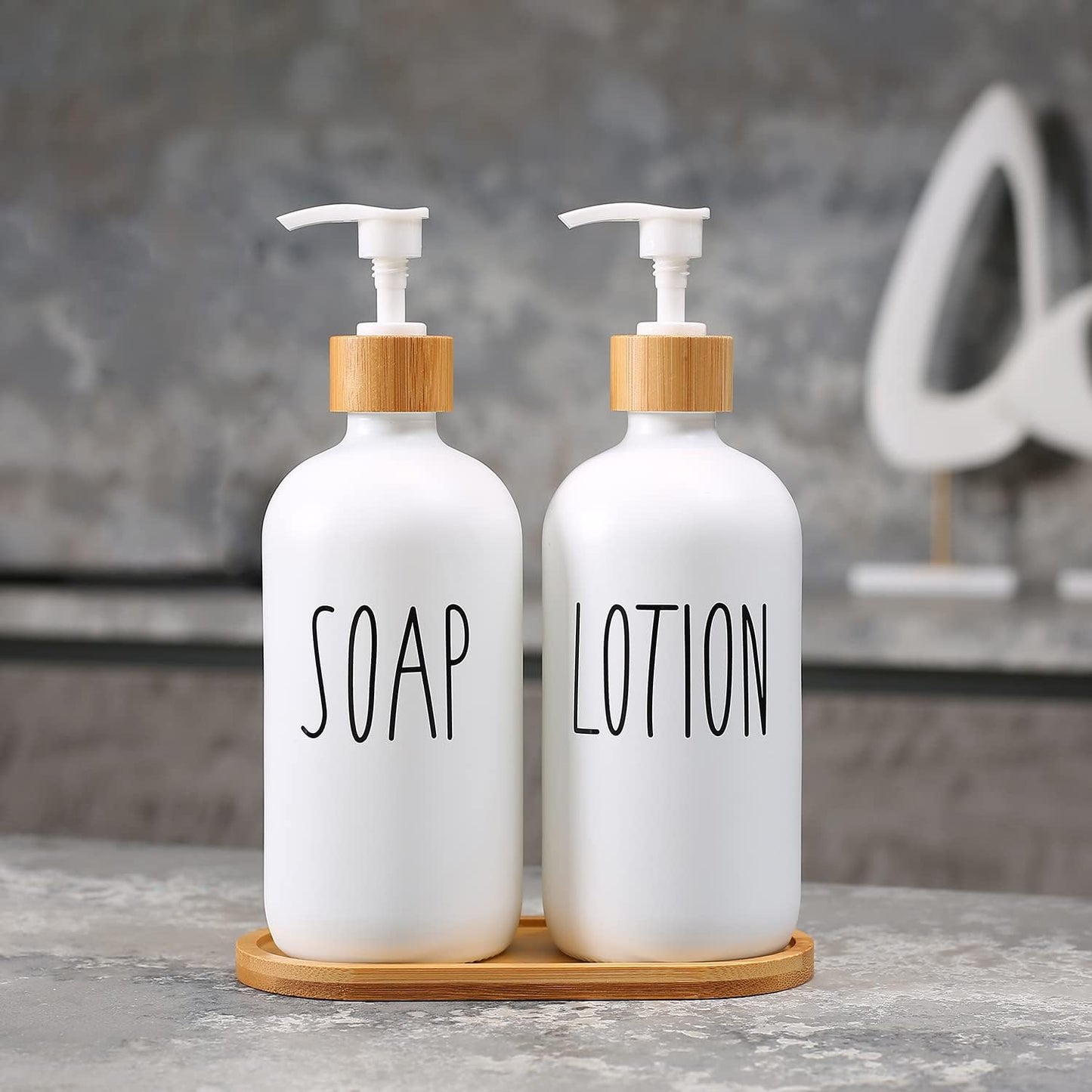 MOMEEMO White Soap Dispenser Bathroom Set, Soap and Lotion Dispenser Set Suitable for Bathroom Accessories Decor. (White)
