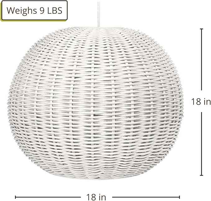 KOUBOO Lamp Wicker Ball Pendant – Boho Rattan Ceiling Light Fixture for Dining Room, Kitchen Island & Living Room Décor – Modern Farmhouse Pendant Light Shade, White