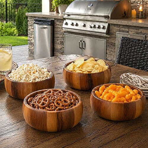 Woodard & Charles Set of 4 Acacia Wood Large Ind. Salad Bowls (Acacia Wood Individual Bowls - Set of 4)