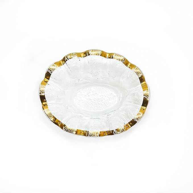 Annieglass Ruffle 8.25 x 6.5 Inch Dip Bowl with 24k Gold, Timeless Glass Tableware for all Occasions, Made in the USA