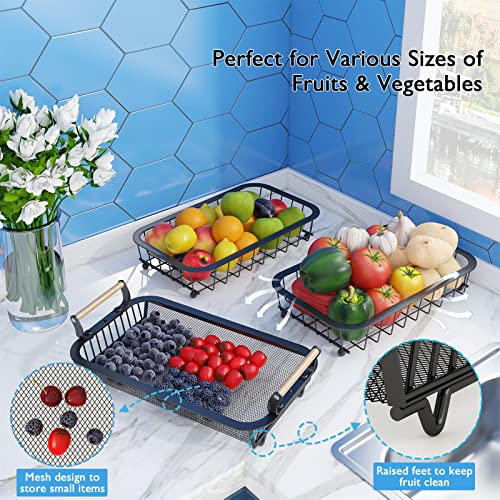 3 Tier Fruit Basket with 2 Banana Hangers (Black (3 Tier with Banana Hangers - Mesh Top))