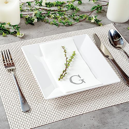 Paper Rectangle Silver Letter g Linen (Silver / 50 Count / G)
