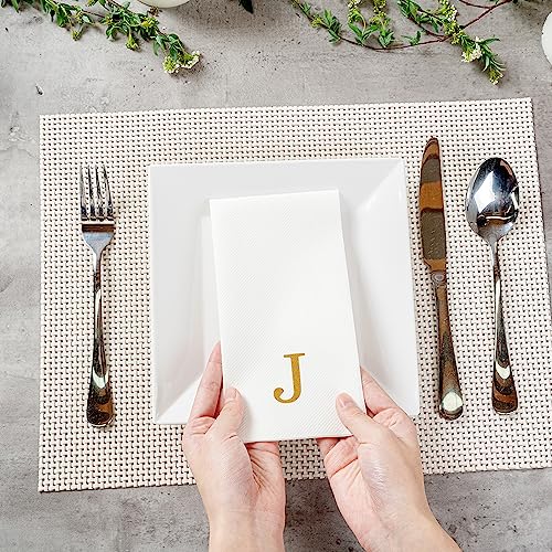Paper Rectangle Gold Letter J Linen (Gold / 2000 Count / J)