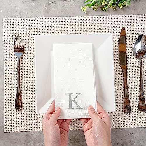 Paper Rectangle Silver Letter K Linen (Silver / 50 Count / K)