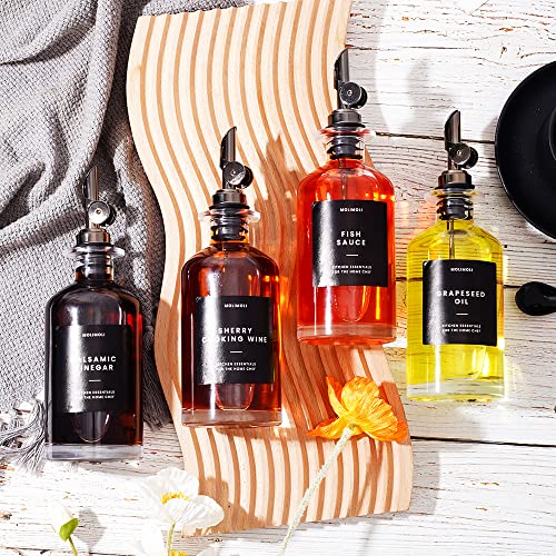 Olive Oil Dispenser Bottle for Kitchen With Weighted Pourer (350ml, Set of 4 Bottles / Black)