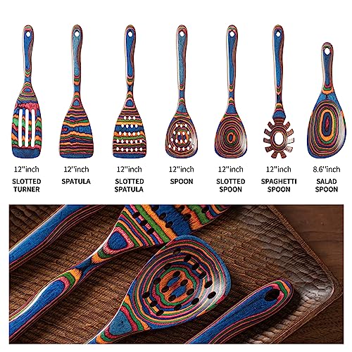 Pakka wood 7 Piece Blue Wooden Cooking Utensils (7 PCS Rainbow)