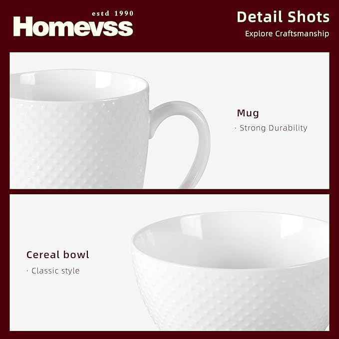 HomeVss, New Bone China Embossed Rain Drops 40pc Dinnerware Set