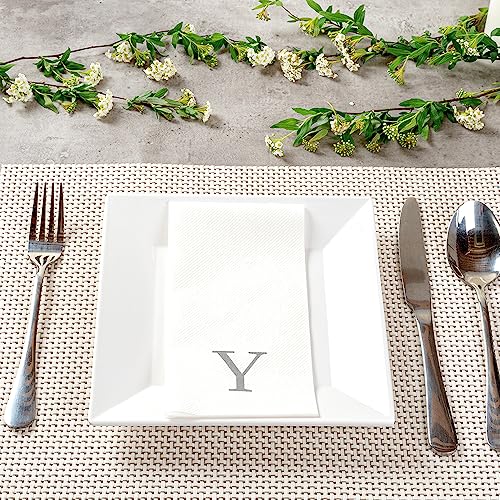 Silver Y White Linen Feel Guest Towel Napkin (Silver / 2000 Count / Y)