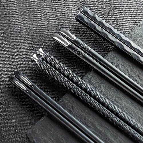 5 Pairs Food Grade PET+Glass Fiber Alloy Polymer Laser Engraving Japanese Metal Chopsticks