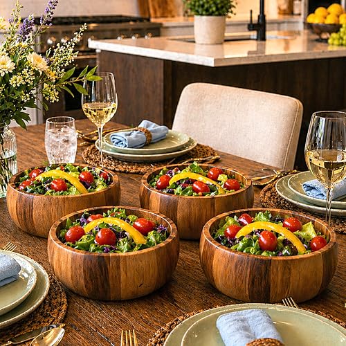 Woodard & Charles Set of 4 Acacia Wood Large Ind. Salad Bowls (Acacia Wood Individual Bowls - Set of 4)