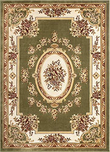 Timeless Collection Le Petit Palais Green 3x5 Luxurious Traditional French Aubusson Medallion Oriental Area Rug Perfect for Living Room Bedroom or Dining Room Easy (3'11" x 5'3" (Rectangular) / Green)