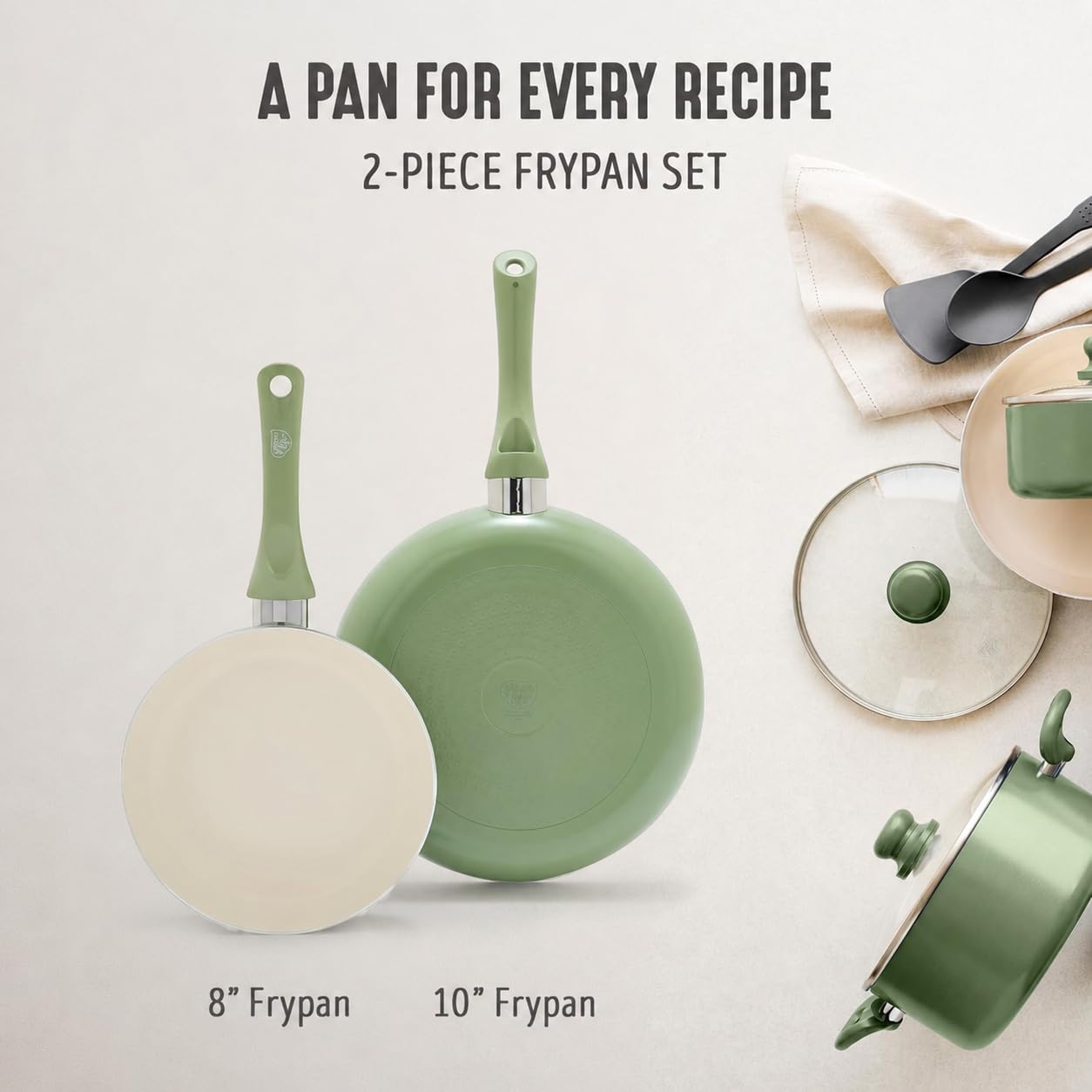 2 Piece 8" & 10" (8" and 10" Frying Pan Skillet Set / Sage Green)
