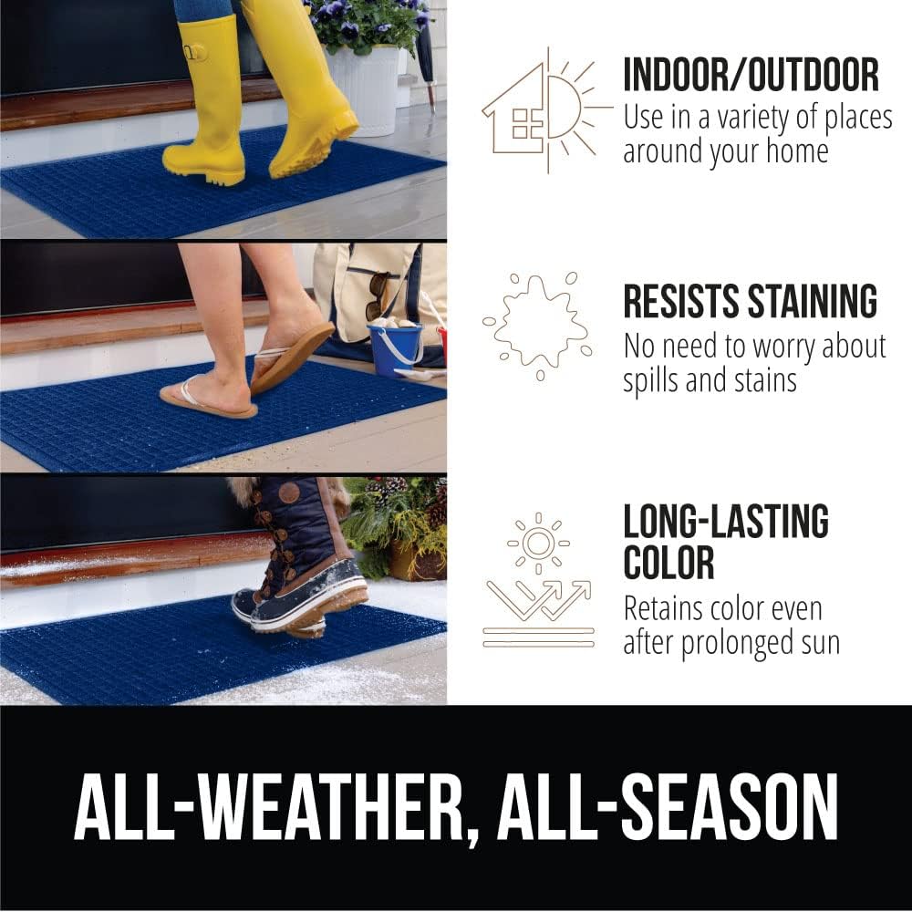 GORILLA GRIP Front Door Mat, Indoor Outdoor Ultra Absorbent HydroAbsorb Doormat, Absorbs Up to 1.7 Cups of Water, Stain and Fade Resistant, Rubber Backing Doormats, Captures Dirt, 29x17 Blue