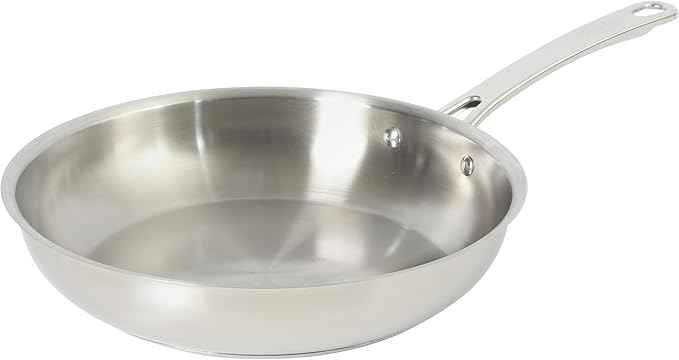 Sur La Table Kitchen Essentials Chef's Deck 11-Inch Large Stainless Steel Frying Pan – Induction Ready Skillet with Tri-Ply Base, Polished Finish & Hollow Stay-Cool Handle