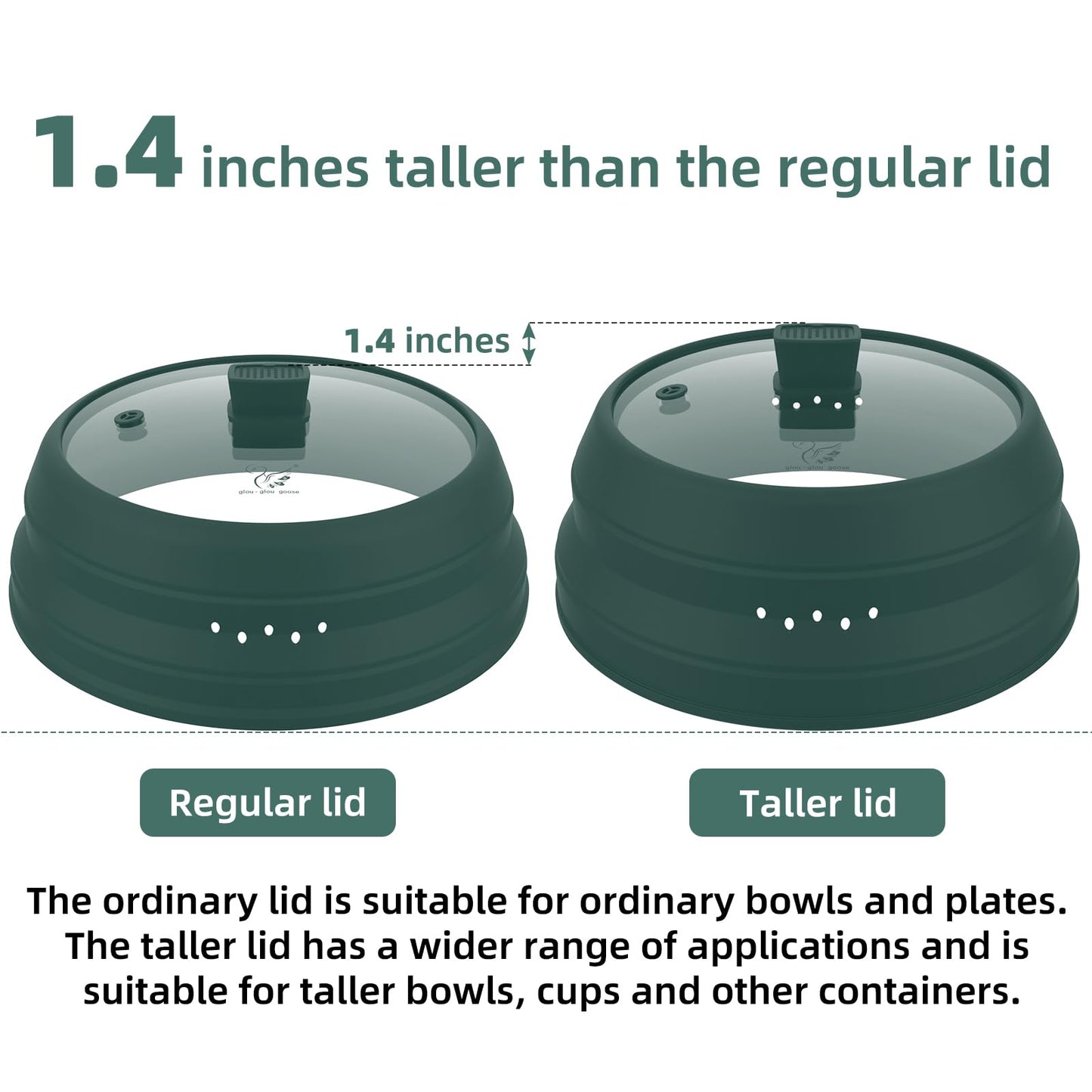 Microwave Splatter Cover Glass Cover Guard Lid with Collapsible Silicone for Food Pot Plate Cover 10.8 inch Dark Green (Dark Green / 10.8 inch)