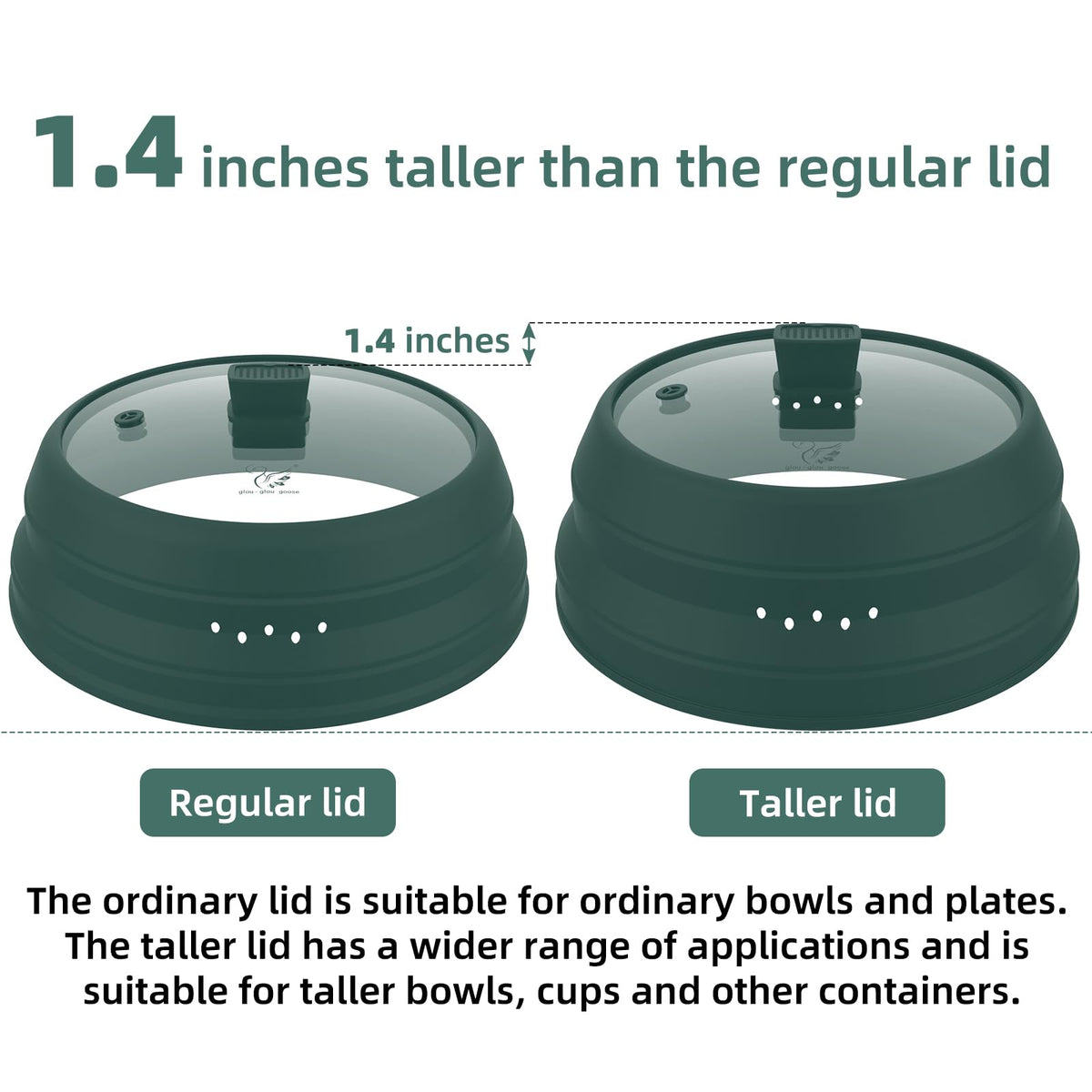 Microwave Splatter Cover Glass Cover Guard Lid with Collapsible Silicone for Food Pot Plate Cover 11.8 inch Dark Green (Dark Green / 11.8 inch)