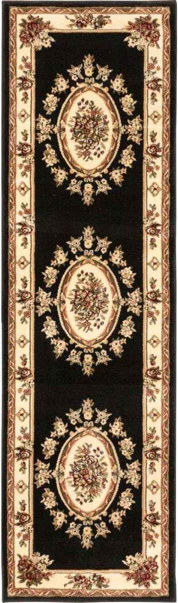 Pastoral Medallion Black French European Formal Traditional 2x7 (2'3" X 7'3") Runner Rug Stain / Fade Resistant Contemporary Floral Thick Soft Plush Hallway Entryway Living Dining Room Area Rug