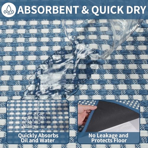 Kitchen Mat Kitchen Rugs Sets of 2 PCS Non Slip Blue 17"x30"+17"x47" (10.5 Sq Ft)