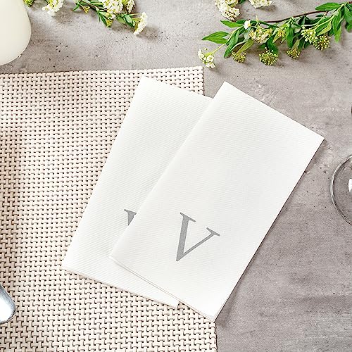 Silver V White Linen Feel Guest Towel Napkin (Silver / 2000 Count / V)