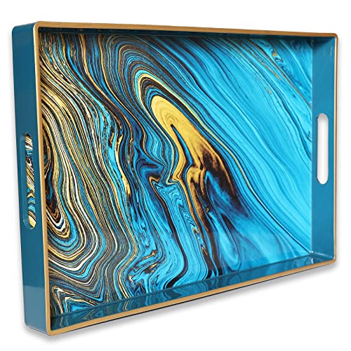 Serving Tray Marble Decorative Tray Plastic Rectangular Coffee Table Tray for Living Room (Lj03re)
