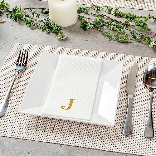 Paper Rectangle Gold Letter J Linen (Gold / 2000 Count / J)