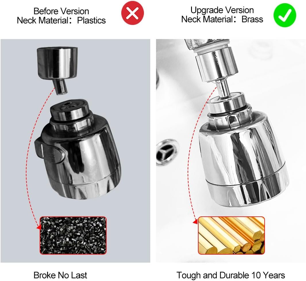 Huazhi 360° Swivel Kitchen Sink Faucet Aerator Faucet Sprayer Attachment Tap Aerator Faucet Nozzle Faucet Head 55/64'' Female Thread for Kitchen, Bathroom Faucet (Shorter Style 1PC,Adapter Included)