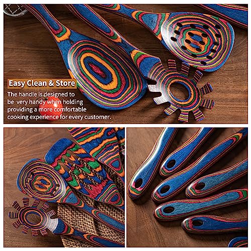 Pakka wood 7 Piece Blue Wooden Cooking Utensils (7 PCS Rainbow)