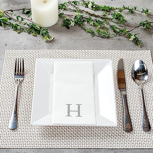 Paper Rectangle Silver Letter H Linen (Silver / 50 Count / H)