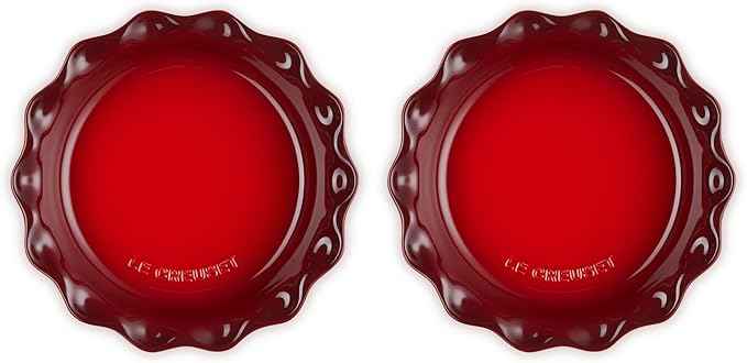 Le Creuset Stoneware Set of 2 Heritage Fluted Pie Dish, 9", Cerise