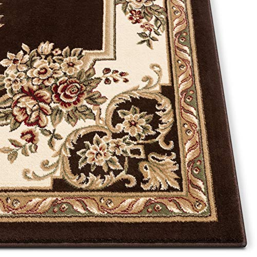 Timeless Collection Le Petit Palais Brown 3x5 Luxurious Traditional French Aubusson Medallion Oriental Area Rug Perfect for Living Room Bedroom or Dining Room Easy (3'11" x 5'3" (Rectangular) / Brown)