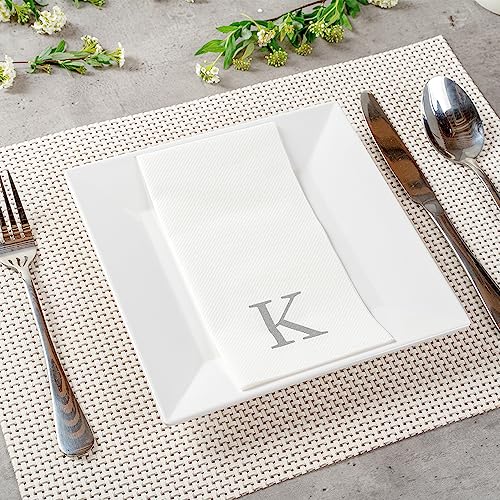 Paper Rectangle Silver Letter K Linen (Silver / 50 Count / K)