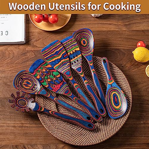 Pakka wood 7 Piece Blue Wooden Cooking Utensils (7 PCS Rainbow)