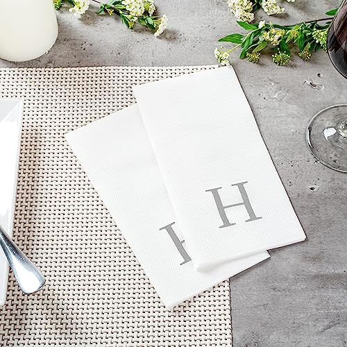 Paper Rectangle Silver Letter H Linen (Silver / 50 Count / H)