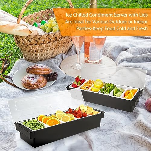 Ice Chilled Condiment Caddy with 5 Removable Trays and Lids (5 Compartment)