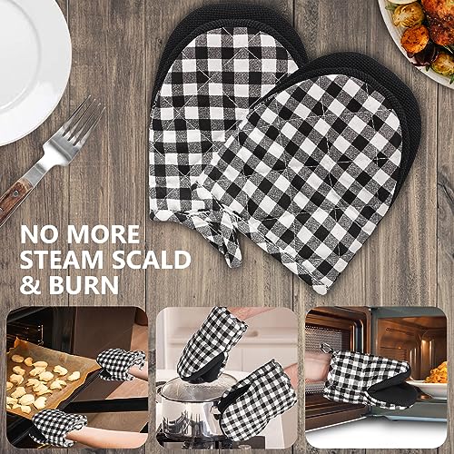 1 Pair Short Oven Mitts (Black and White Grid)