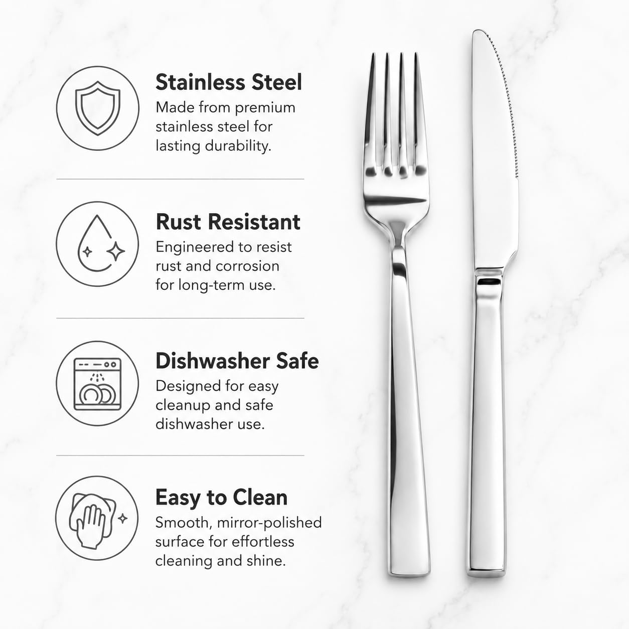 20 Piece Stainless Steel Dinner Knife and Fork Set for 10 (8.1-9.1INCHE DINNER SET)