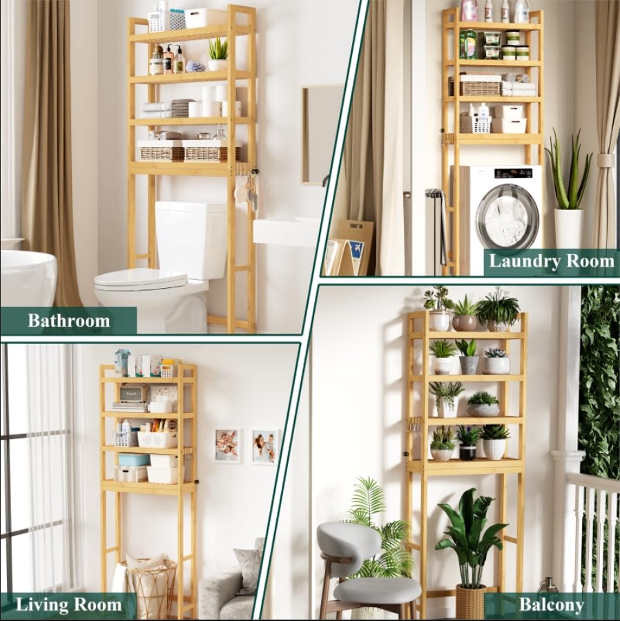 Bamboo Over The Toilet Storage Cabinet (Natural / 4 Tiers (72.8"H))