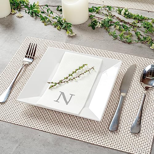 Silver N White Linen Feel Guest Towel Napkin (Silver / 2000 Count / N)