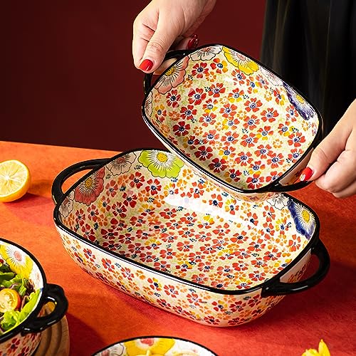 Retro pastoral style Ceramic Baking Dish Rectangular Bakeware Set Baking Pan (Romantic Flower)