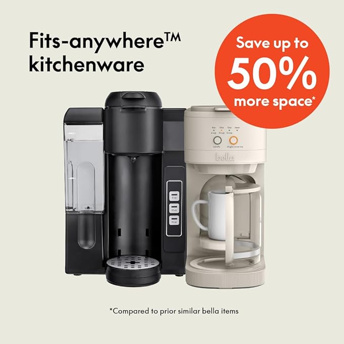 BELLA VersaBrew 2-in1 Coffee Maker, K-Cup compatible, Brew 3 Sizes Carafes & Single Serve Cups, Dishwasher Safe Reusable Filter & Filter Holder, Iced Coffee Function, 60oz Tank, Oatmilk