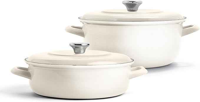 Merten & Storck 3.7QT & 5.5QT Dutch Ovens with Lids, 4 Piece Cookware Set, European Crafted Enameled Iron Stockpot, Induction & All Cooktops, Braising, Stews, Roasting, Slow Cooking, Sourdough, Cream White