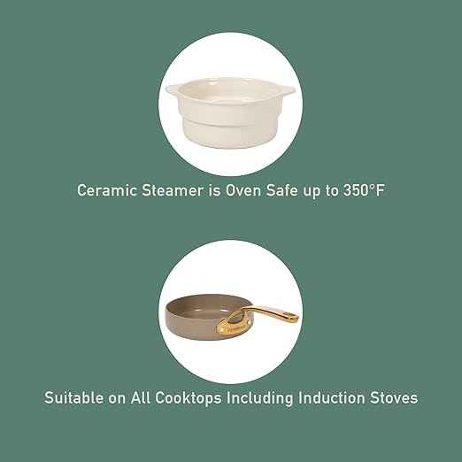 Bloomhouse - Two Time Oprah's Favorite Things Winner - 15 Piece Pots and Pans Heavy Duty Aluminum Premium PFA Free Ceramic Nonstick Dutch Oven Pot with Lid - Cappuccino Cream with Gold Handle