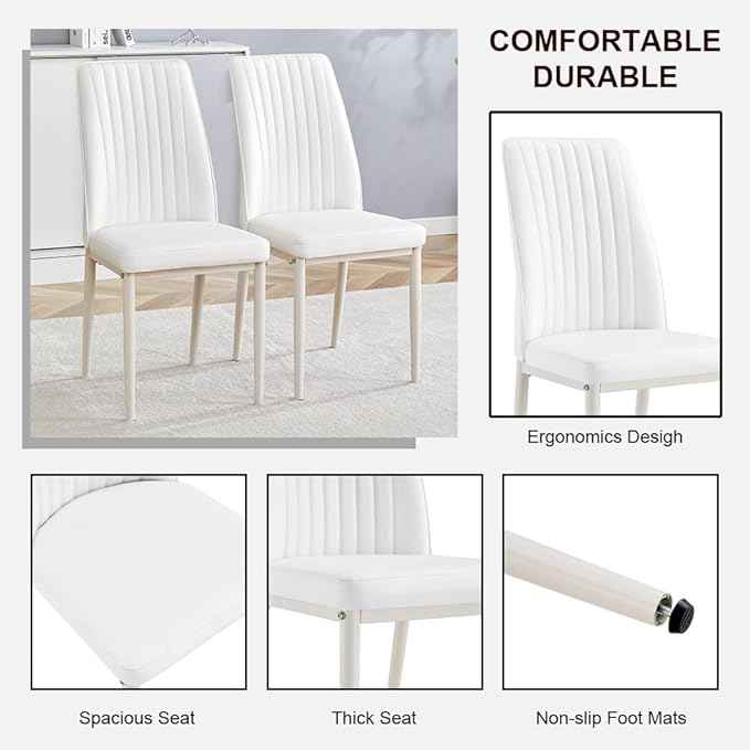 Modern Dining Chairs Set - 8 Armless PU Leather Chairs with Metal Legs for Dinner Room, Office, Waiting Room (Set of 8, All-White)