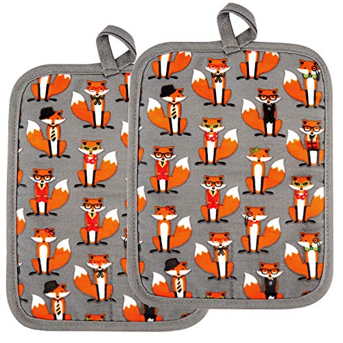 Pot Holders Set of 2 (Fox, Gray Potholders)