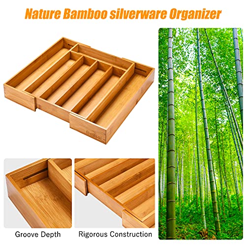 Silverware Organizer Kitchen Drawer Organizer Expandable Bamboo Utensil Holder Cutlery Tray for Kitchen Utensil and Flatware Bedroom Office