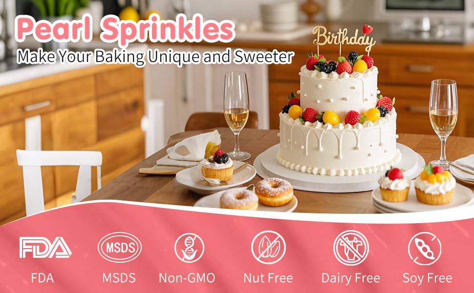 Edible White Pearl Sprinkles for Cake Decorating (4.6 Ounce)