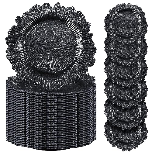 100 Pcs Black Charger Plates 13" Round Plastic Texture Wedding (Classic Style / Black)