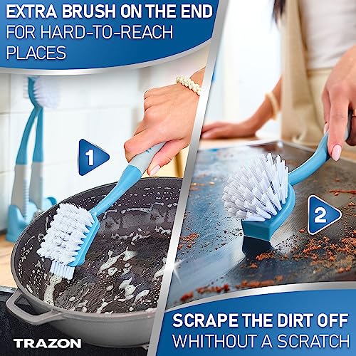 Dish Brush Set of 5 with Convenient Holder (Blue)